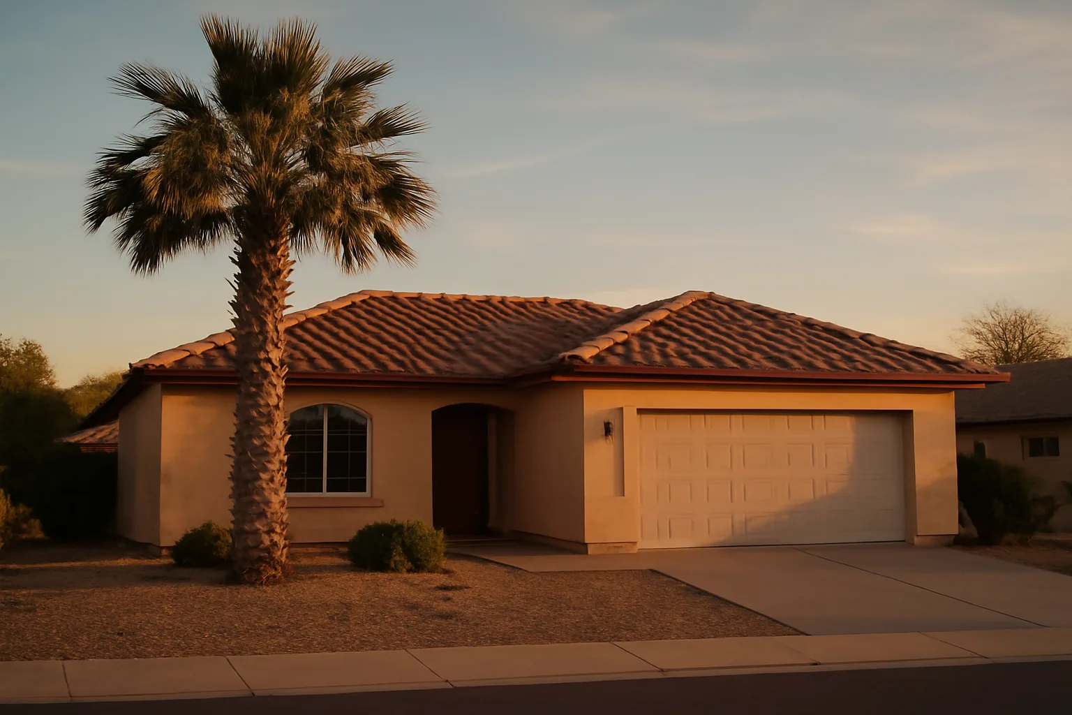 Stucco desert home in Arizona neighborhood representing a short-term rental license property