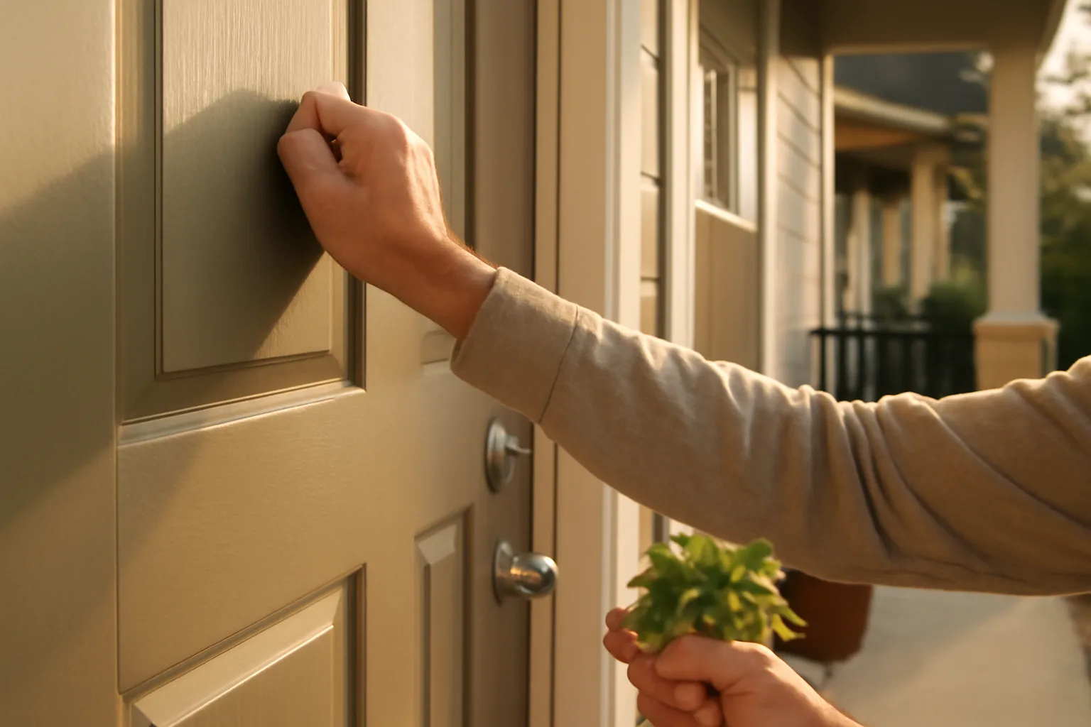 Landlord knocking on a rental unit front door before entering, illustrating entry notice practice