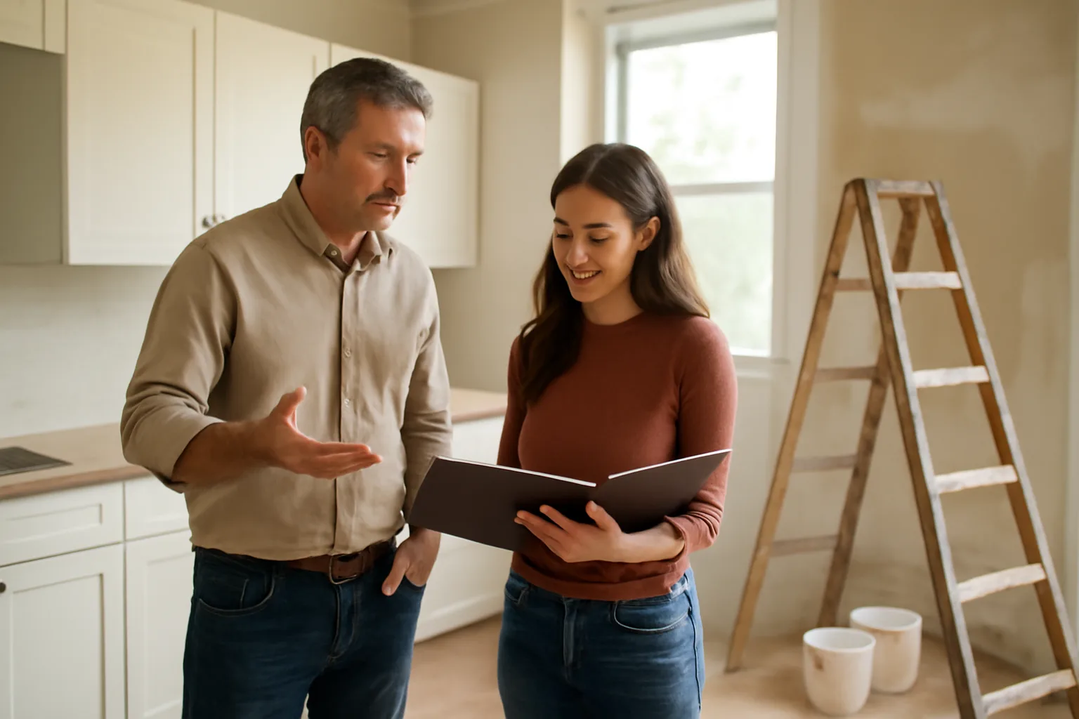 Landlord showing a rental unit kitchen to a prospective tenant during screening
