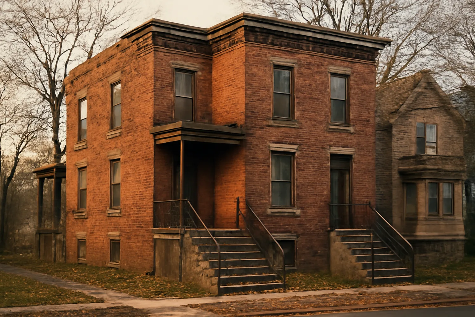 Brick two-family rental house on a Buffalo street illustrating city rental registration requirements