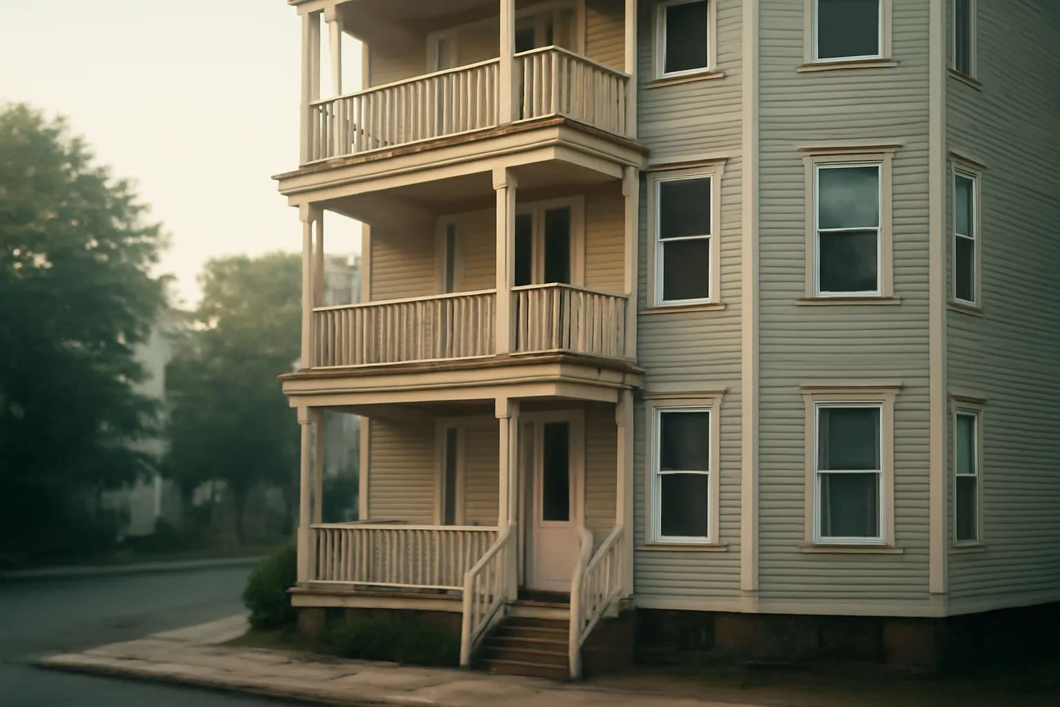 New England triple-decker rental building exterior during a city of Lynn rental inspection season