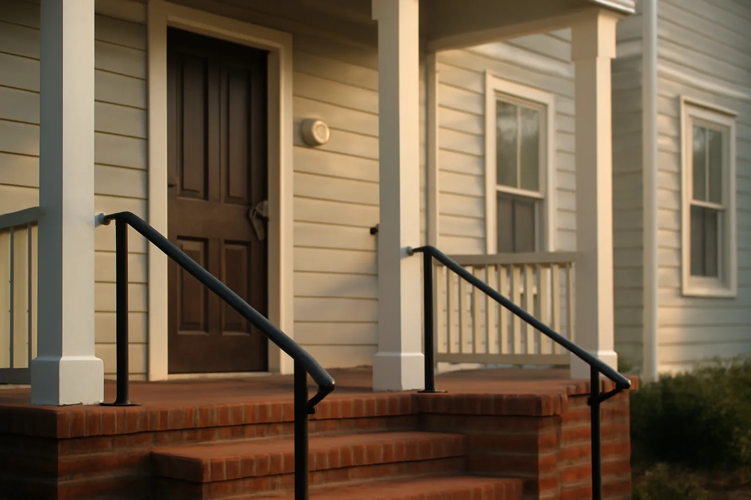 Denver duplex porch showing smoke detector and handrail ahead of rental license inspection