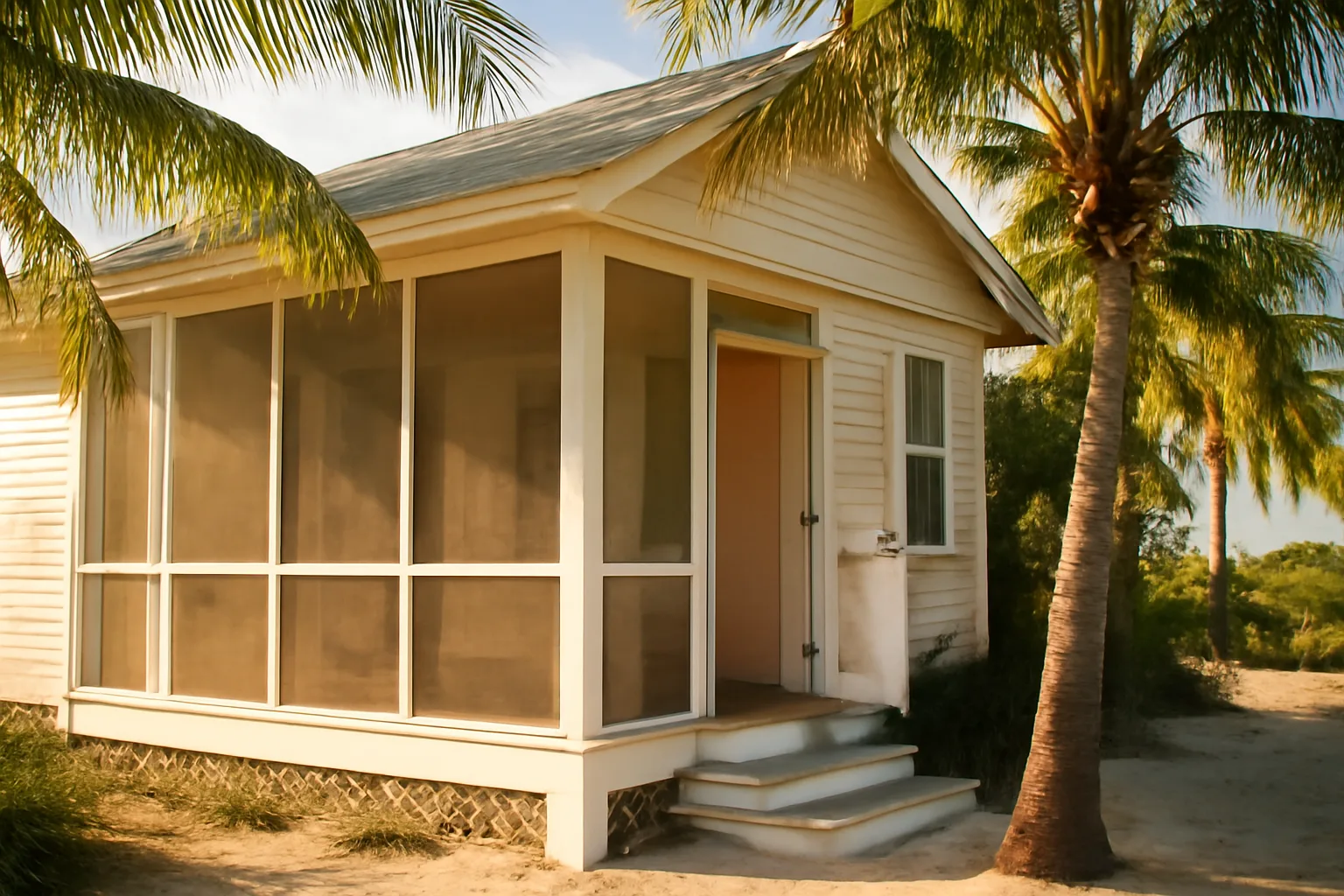 Florida beach vacation rental house exterior in morning sunlight