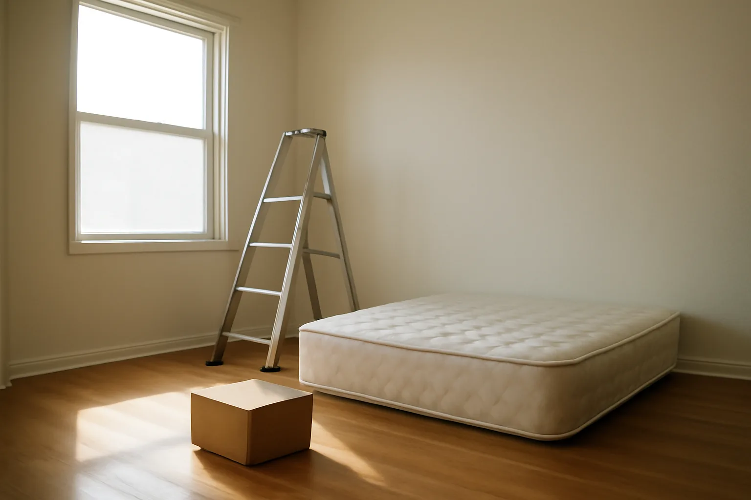 Empty rental apartment room being prepared with furnishing and inspection checklist items