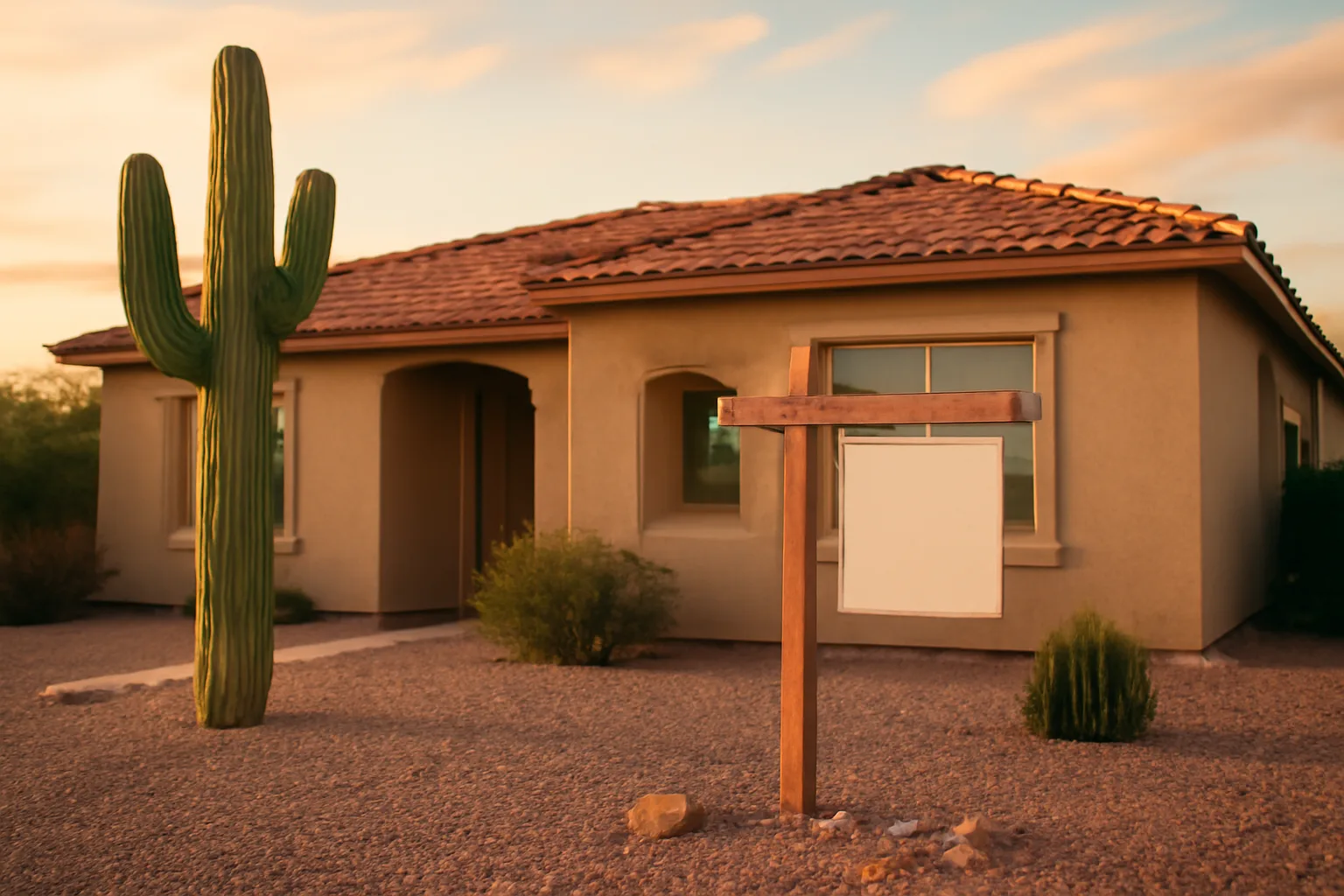 Stucco desert house with xeriscape yard representing a house for rent in Maricopa AZ