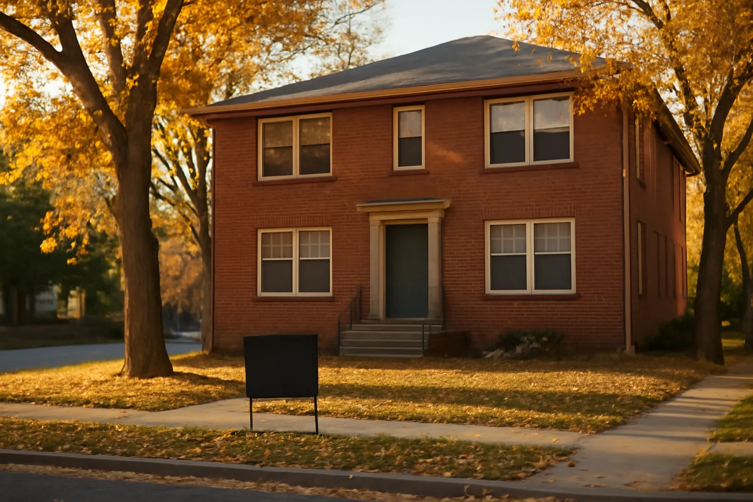 Small brick rental fourplex on a Denver street representing property management and rental licensing