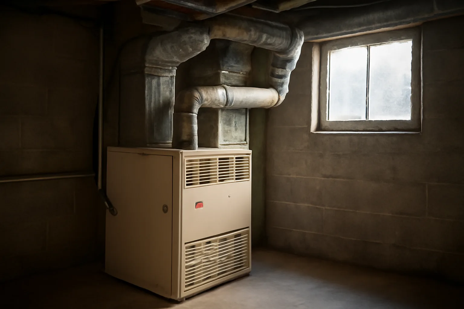 Basement furnace in a Minnesota rental duplex illustrating landlord heat requirements