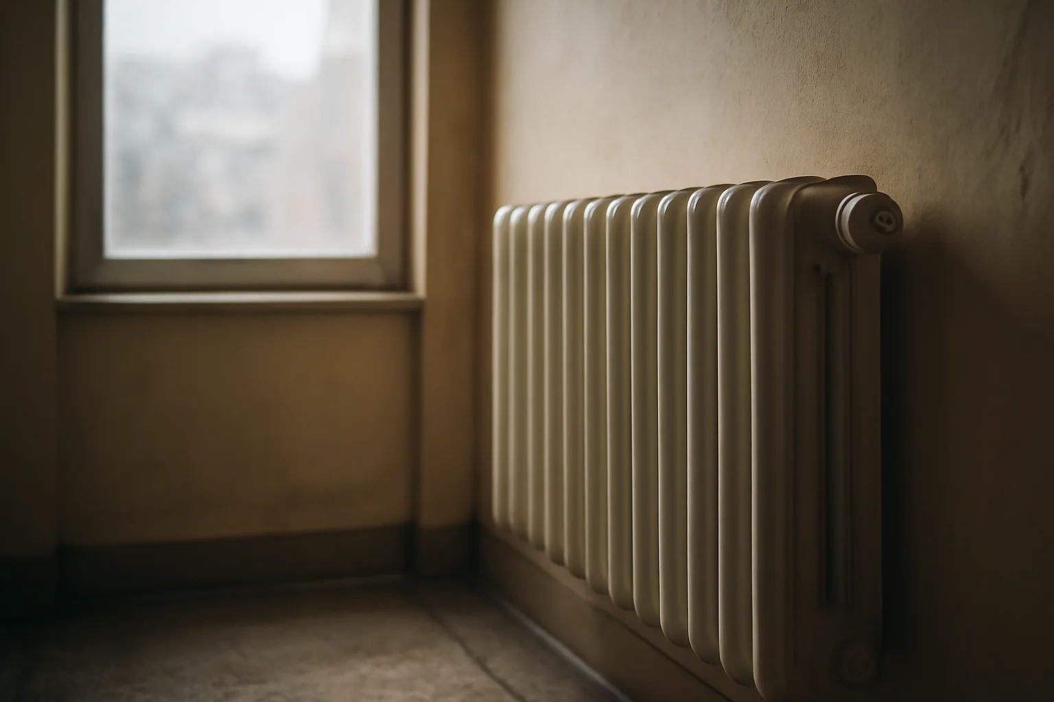 Radiator and thermostat in an apartment hallway illustrating New York landlord heating requirements