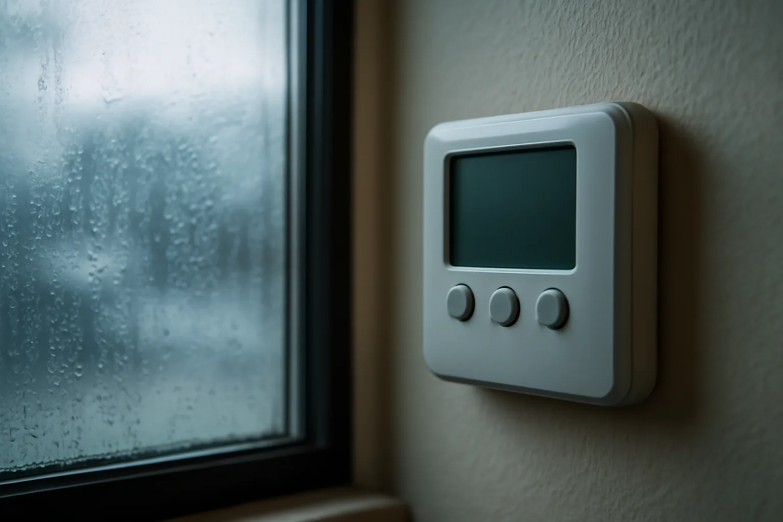 Wall-mounted thermostat in a rental hallway illustrating landlord temperature requirements in Virginia