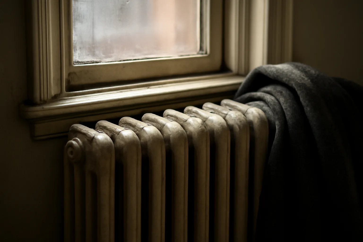 Cast iron radiator by a frosted window illustrating NYC landlord heating requirements