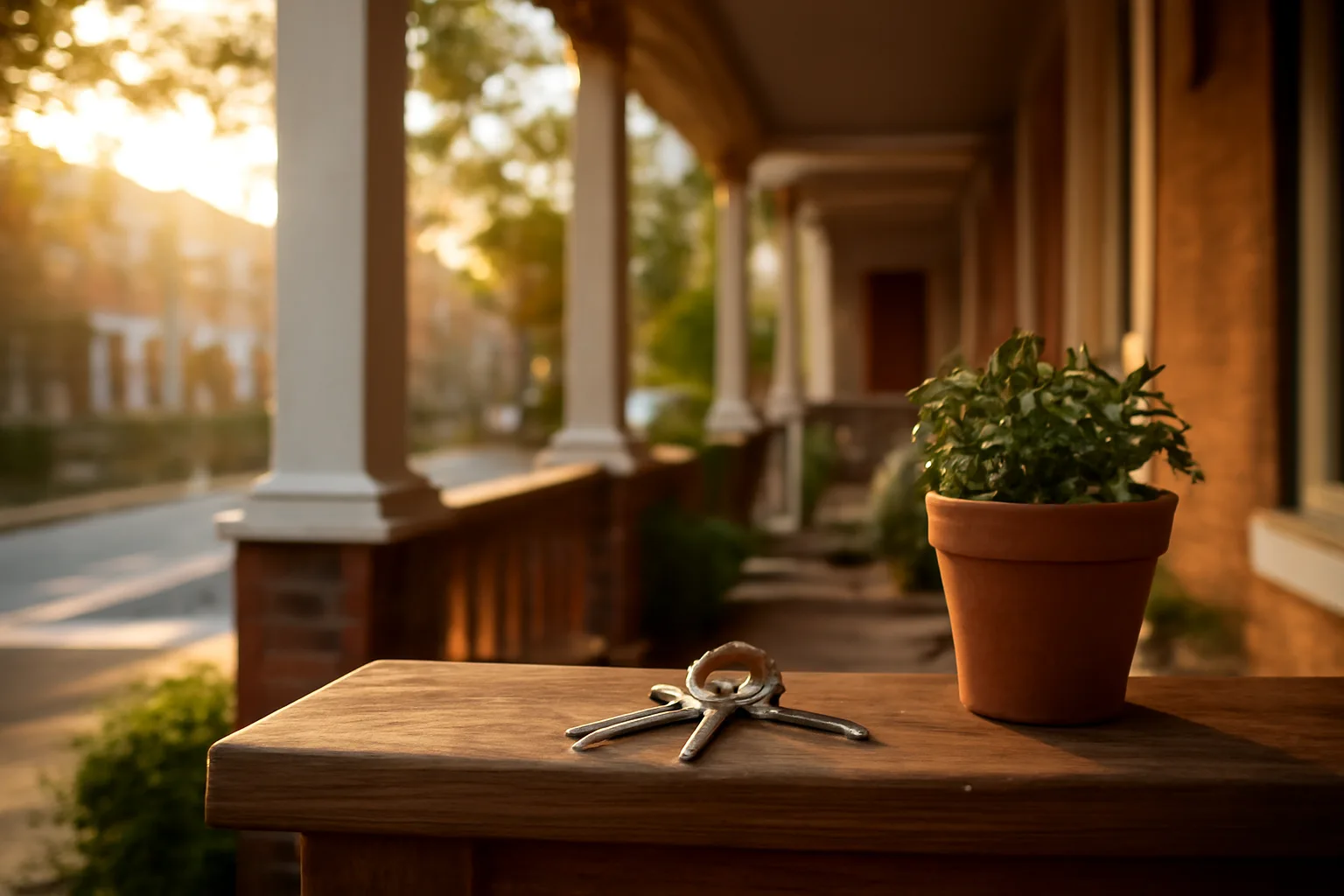DC rowhouse porch with keys on railing, representing rental licensing in Washington DC