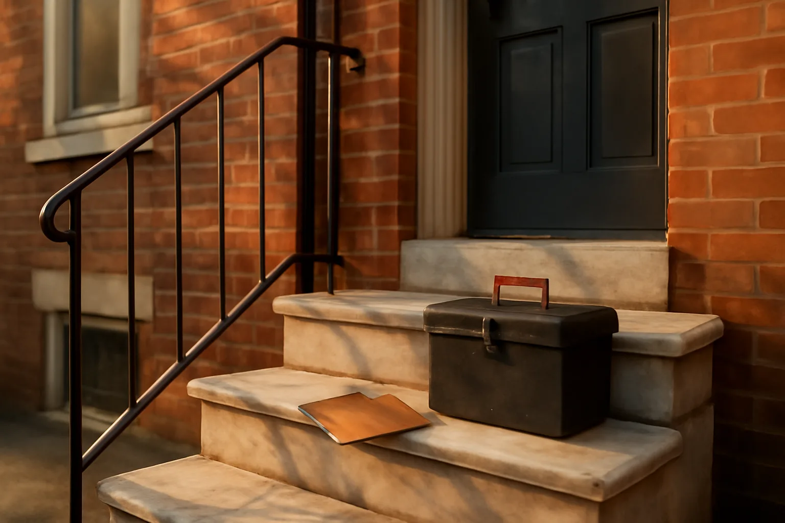 Baltimore rowhouse stoop with brick facade representing rental license inspection prep