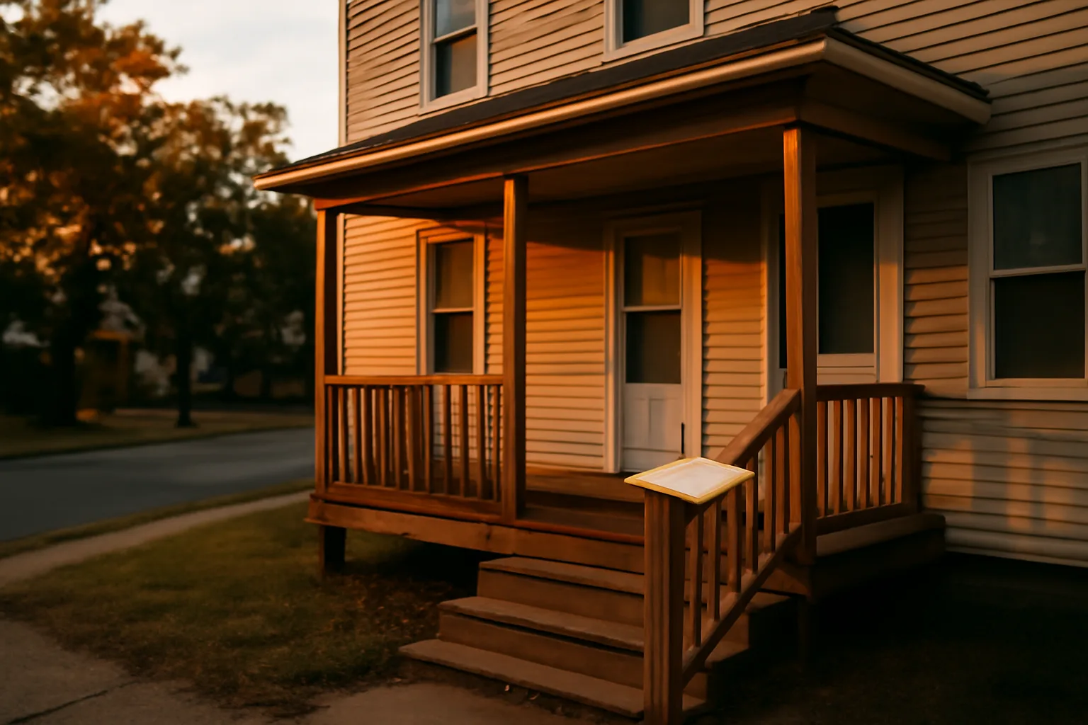 Rental duplex exterior representing rental contract registration and licensing paperwork