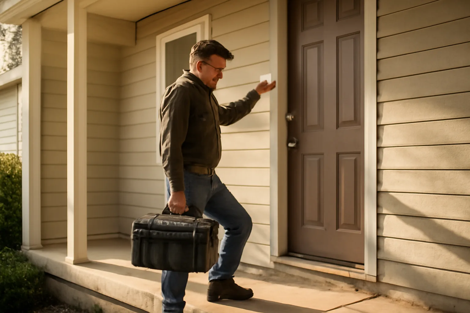 Landlord knocking on a rental house front door before entering, illustrating Texas notice practice