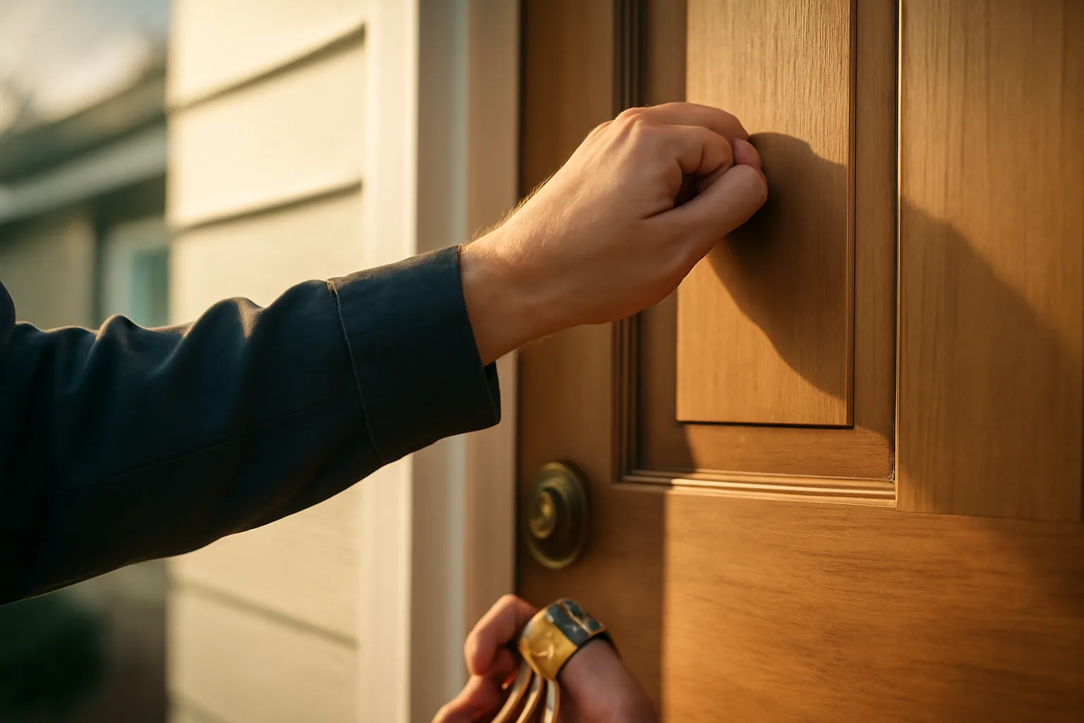 Landlord knocking on a rental unit's front door before entering