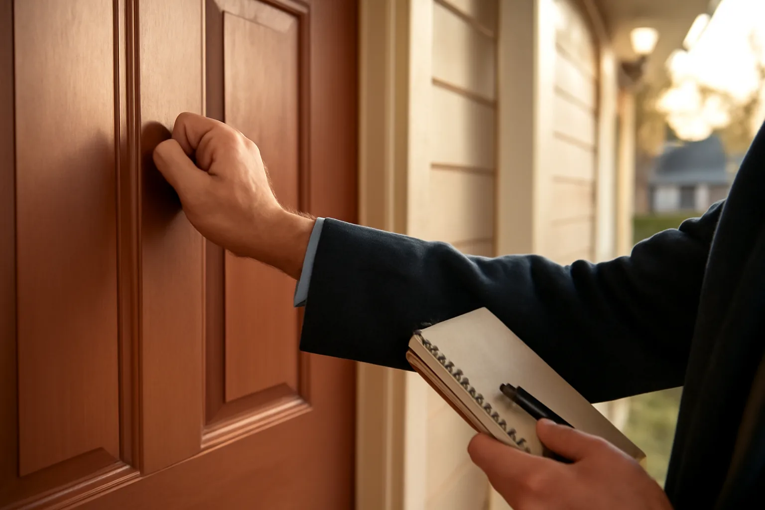 Landlord knocking on a rental unit's front door before entering