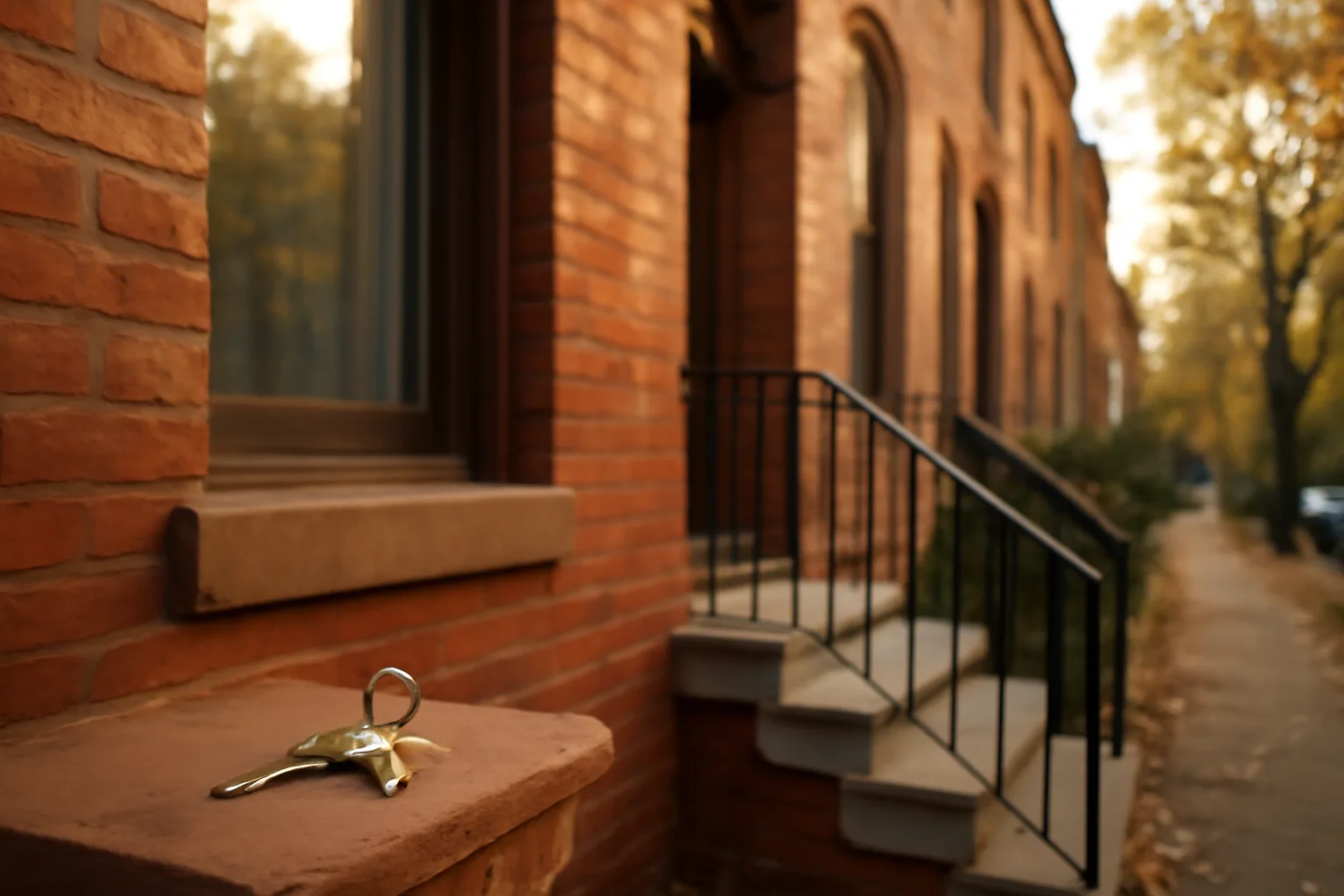 DC rowhouse stoop with keys on windowsill representing a Washington DC lease