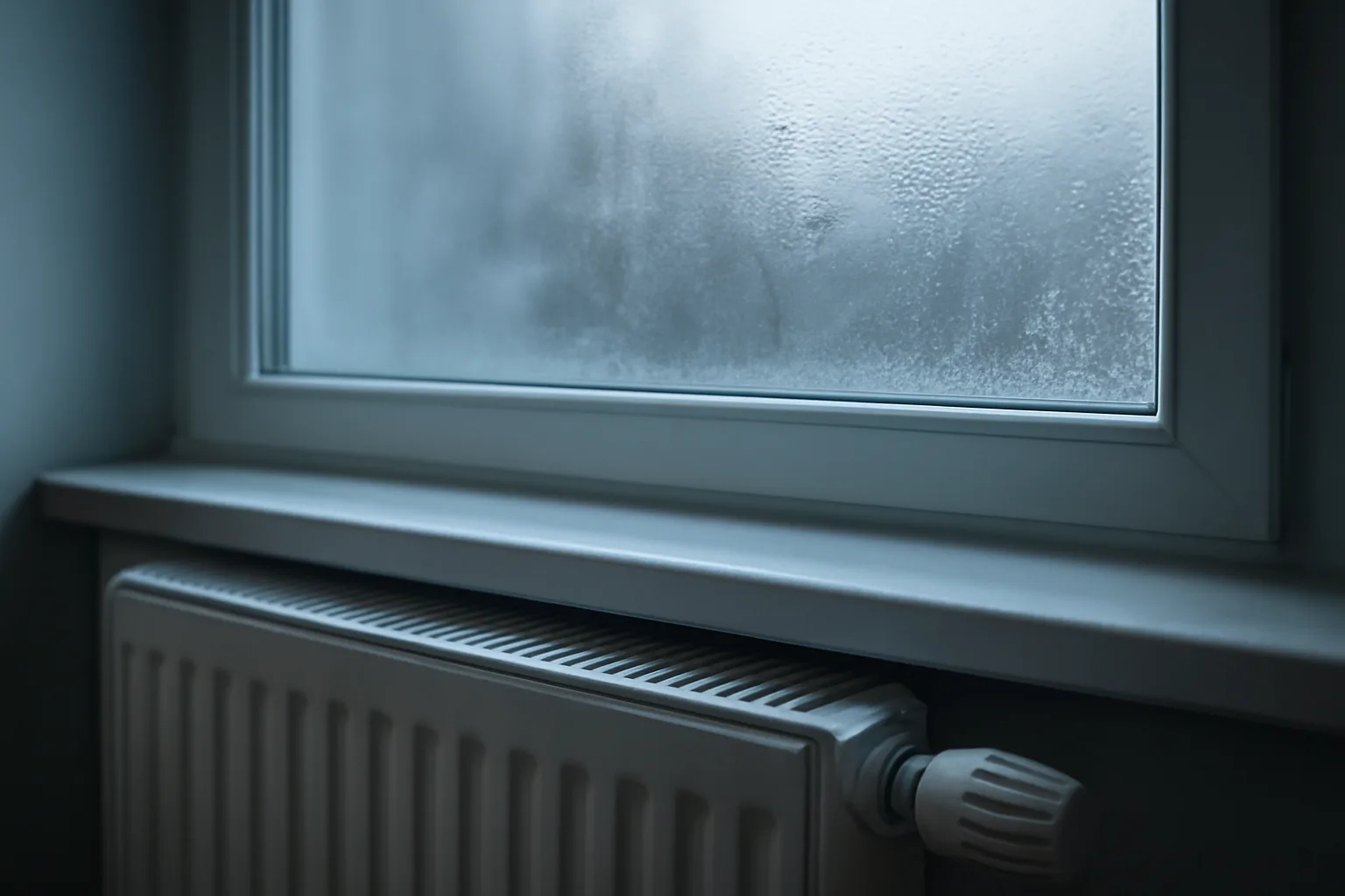 Home radiator by a frosted window illustrating landlord heat requirements in winter