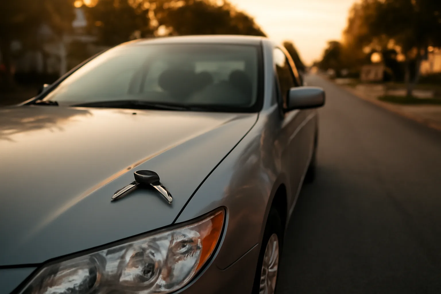 Car parked on residential street representing peer-to-peer vehicle sharing versus licensed rental agencies