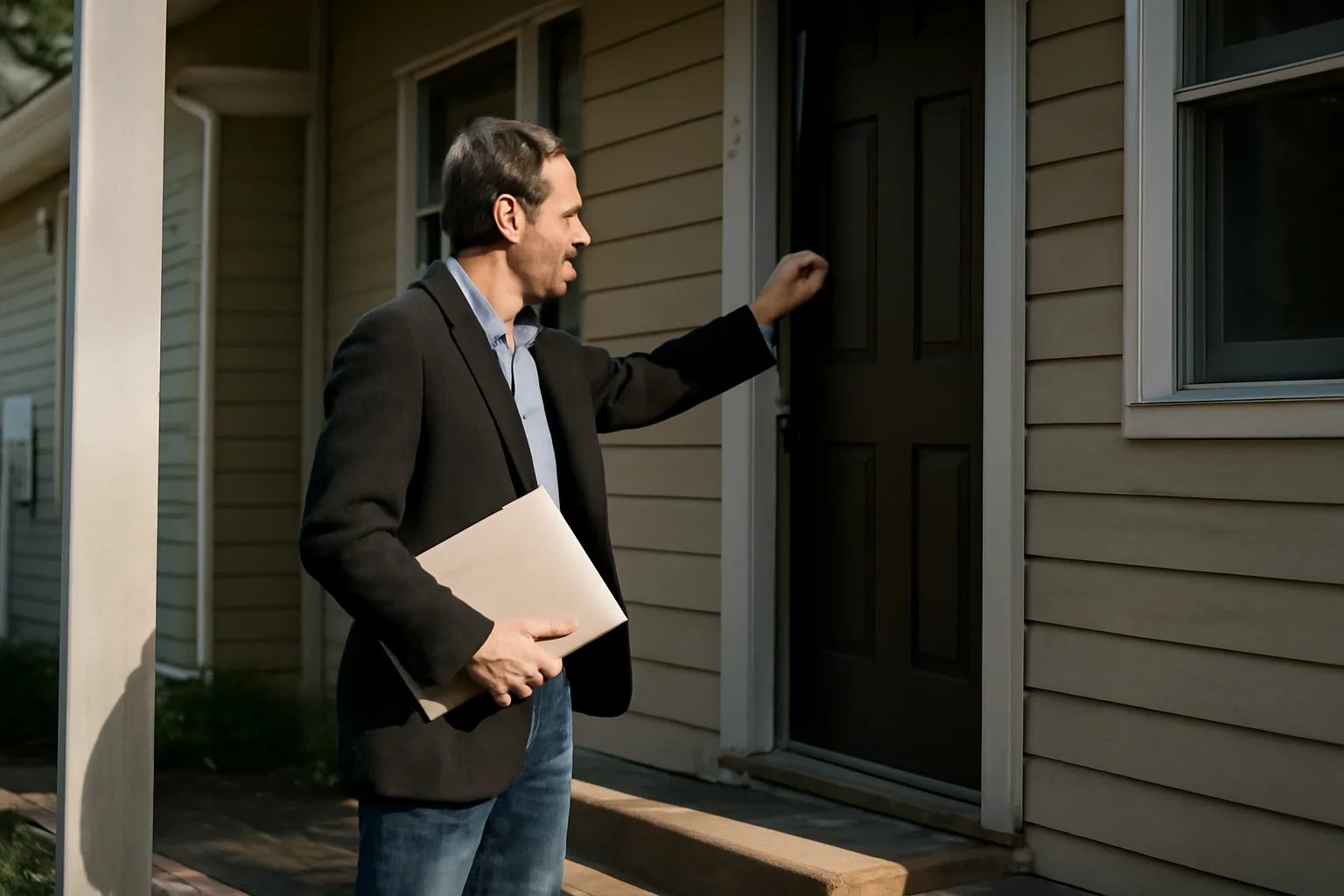 Landlord knocking on a rental unit door before entering with notice
