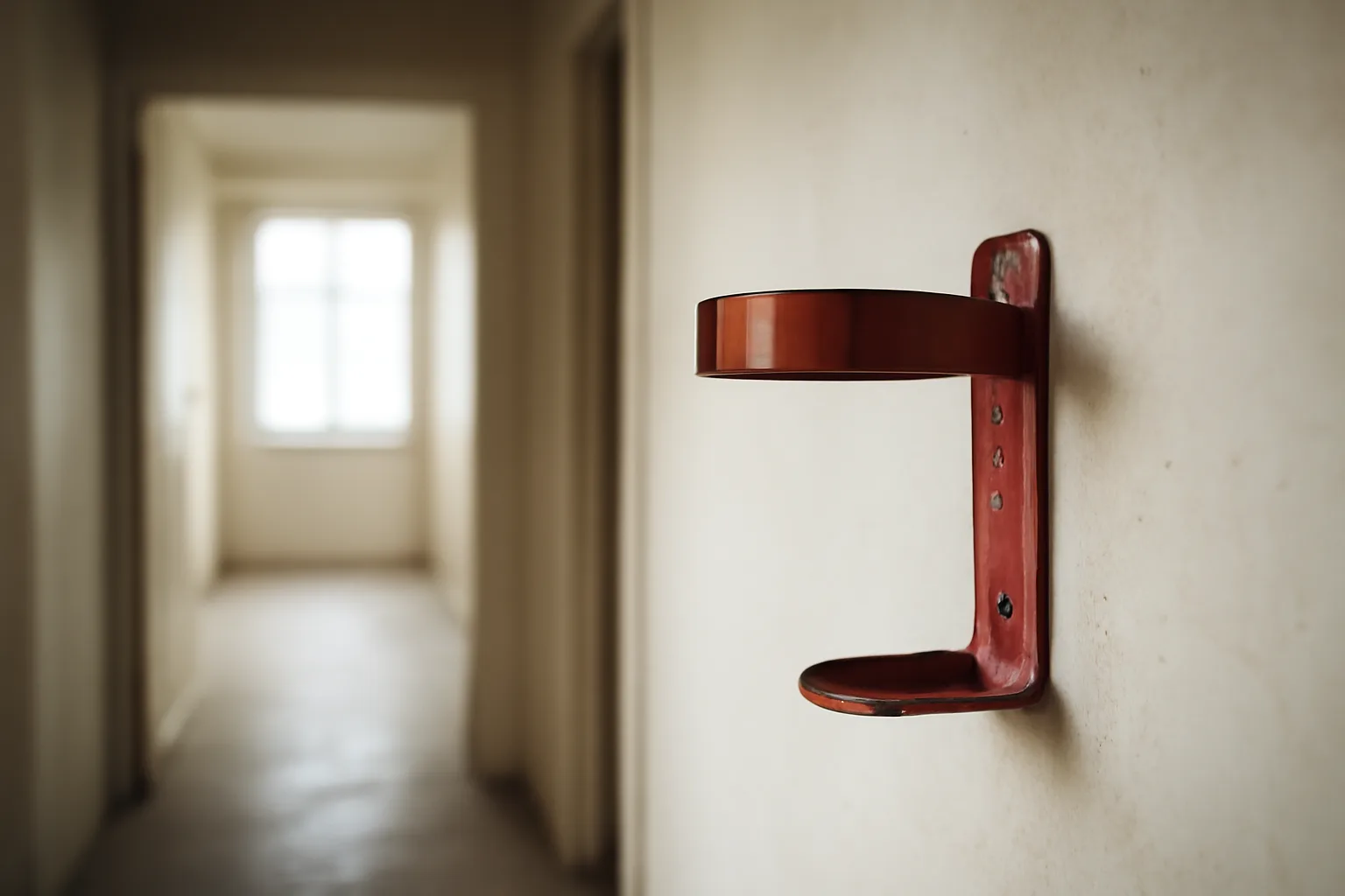 Fire extinguisher mounted on wall in a Texas rental apartment hallway