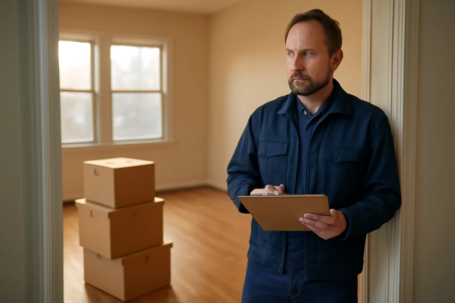 Landlord inspecting an empty rental unit before returning the security deposit