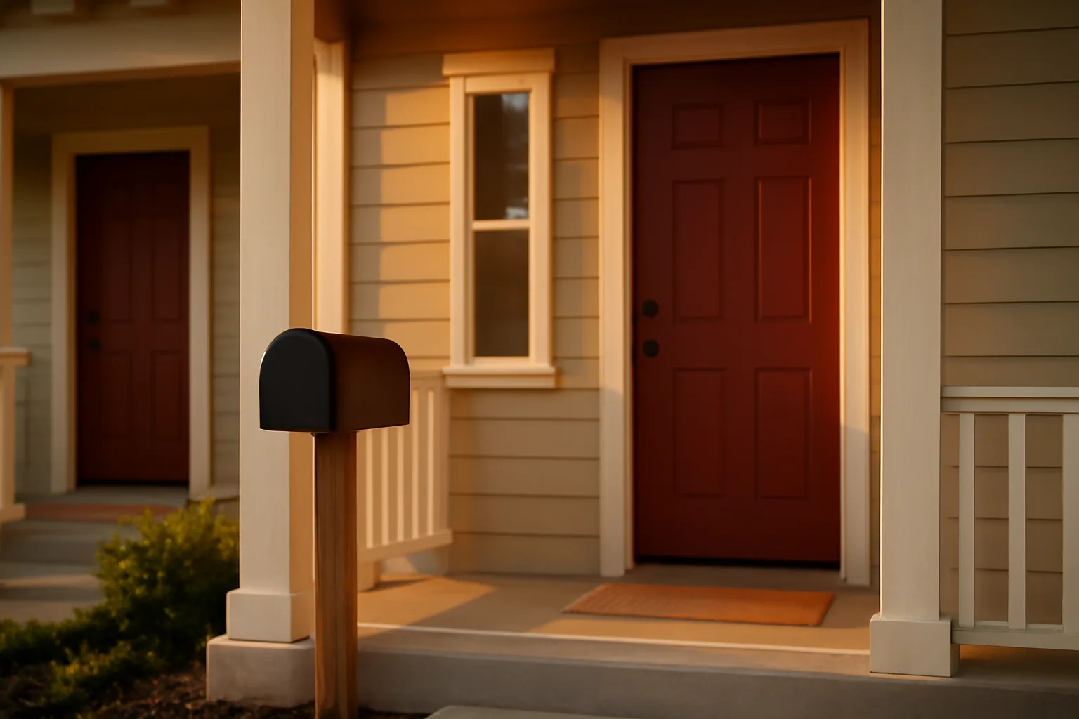 Front porch of a small rental duplex illustrating rental property business license questions