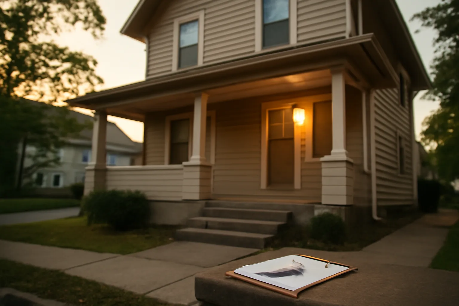 Small residential duplex at dusk representing a landlord checking local licensing rules