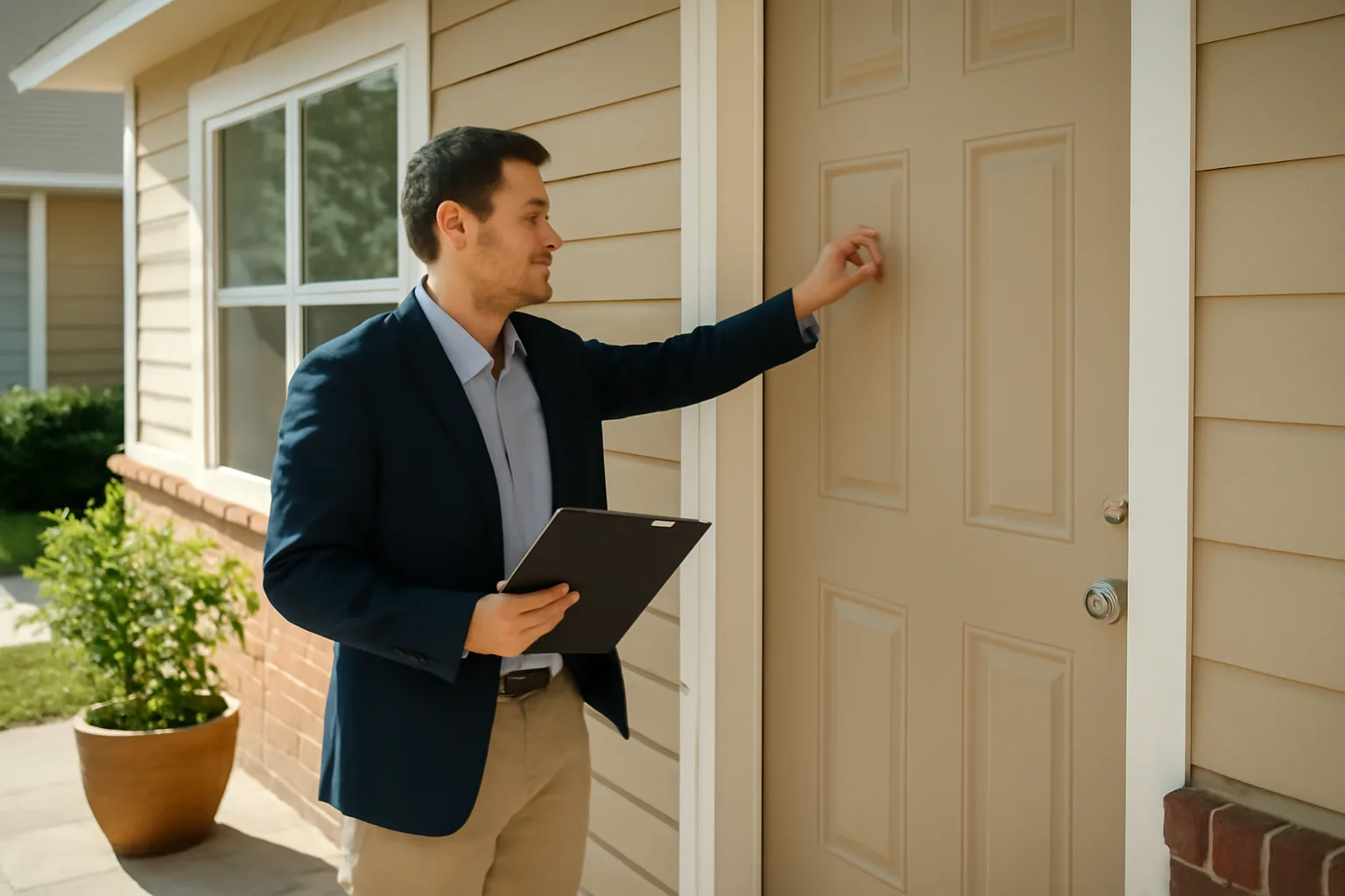 Landlord knocking on tenant's front door before entering rental property
