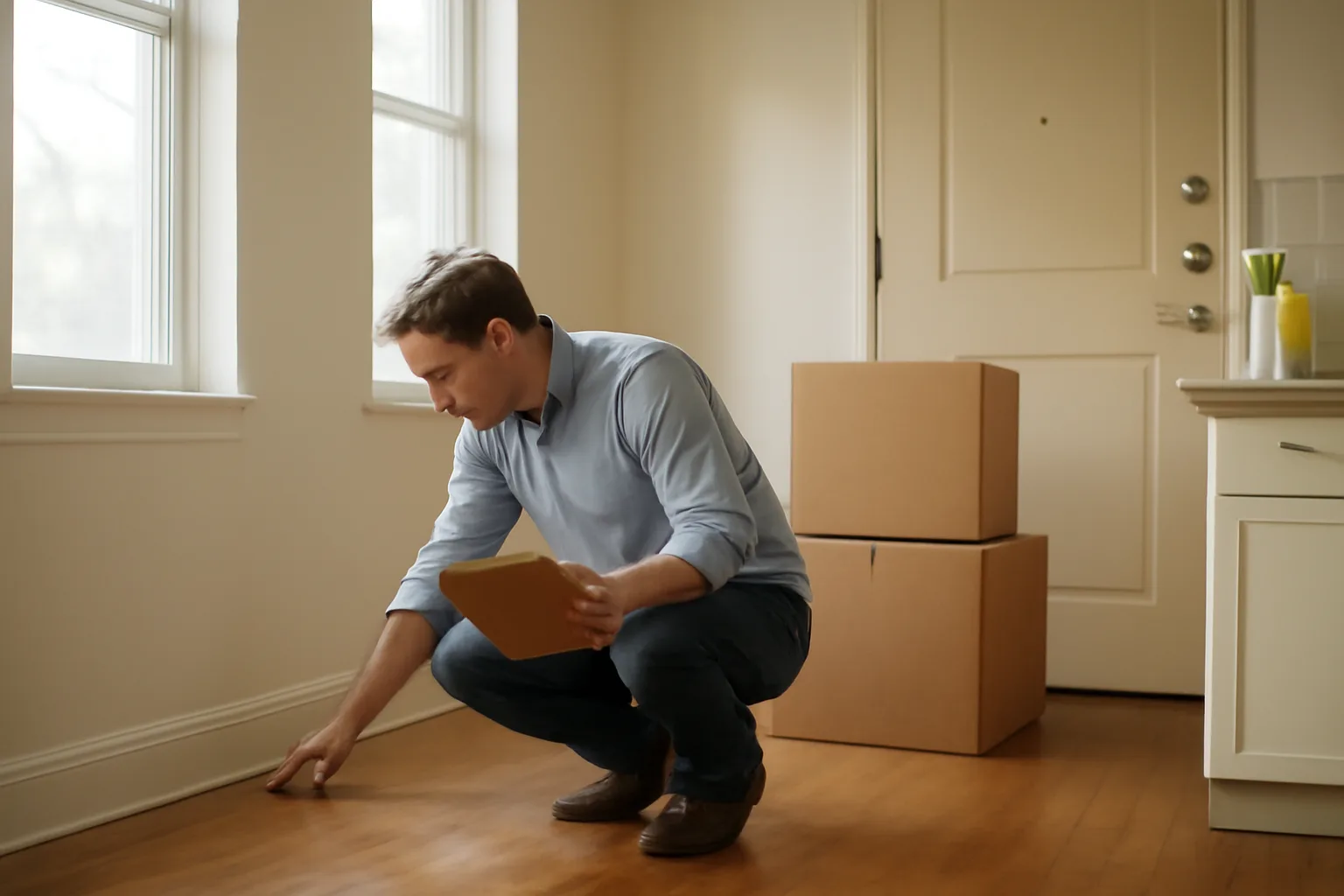 Landlord inspecting an empty apartment between tenants during turnover