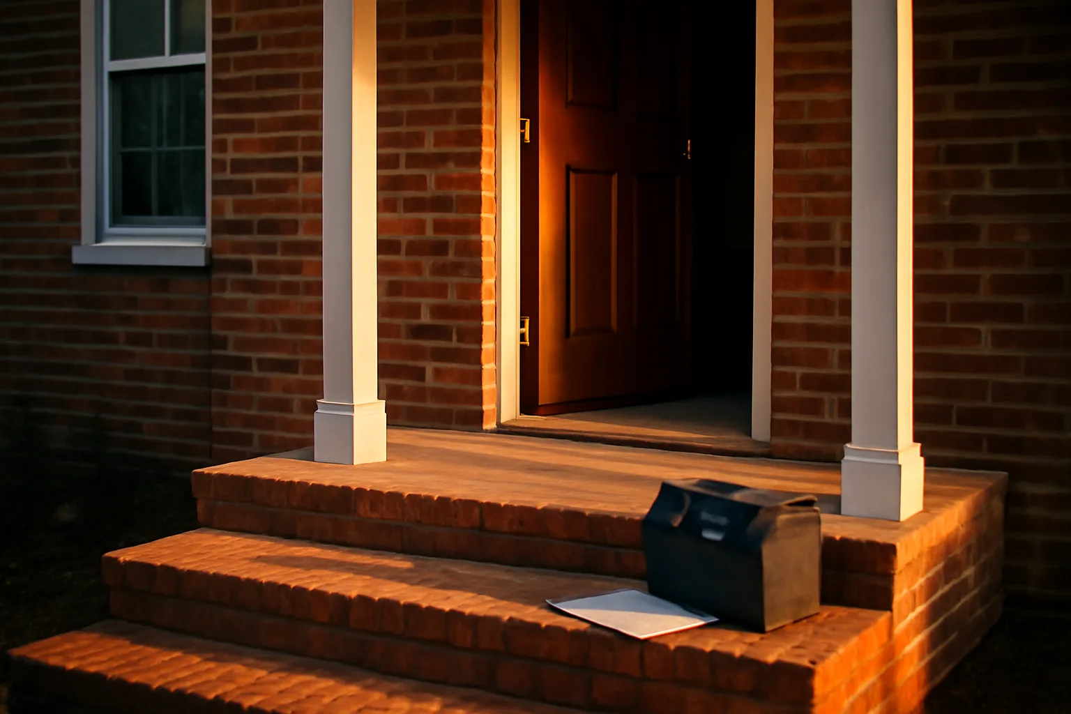 Duplex rental entryway in afternoon light while a licensing inspection is pending