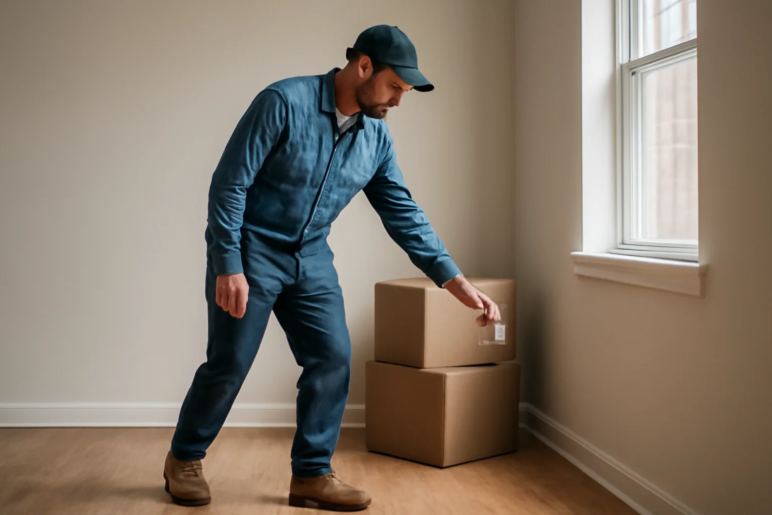 Landlord inspecting an outlet during a walk-through of an empty rental unit