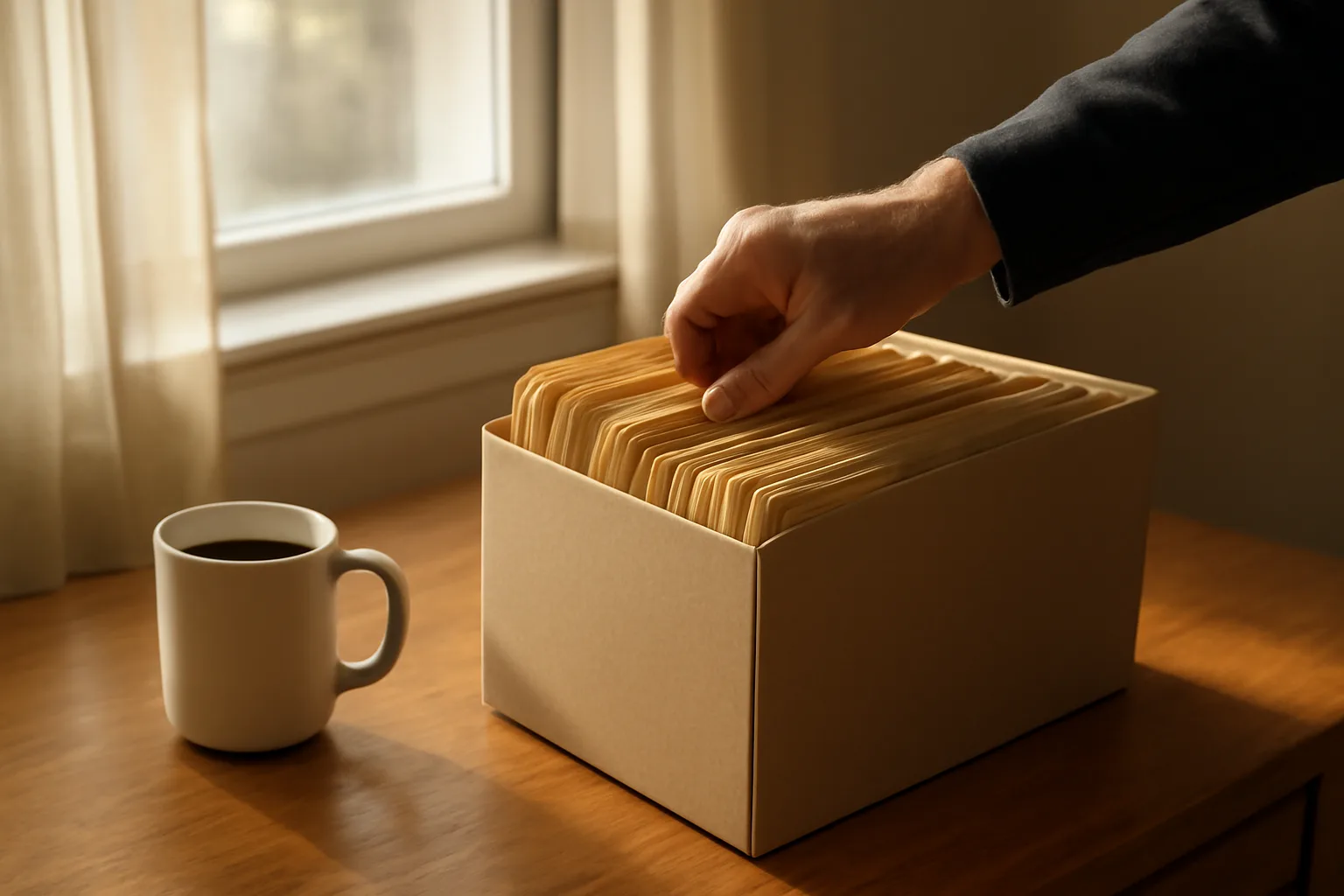 Landlord organizing a tenant document checklist in labeled folders at a desk