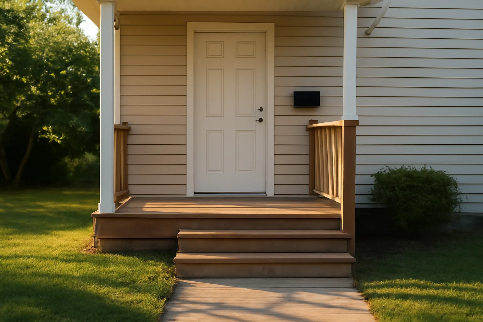 Ohio rental property front porch and entryway in suburban neighborhood